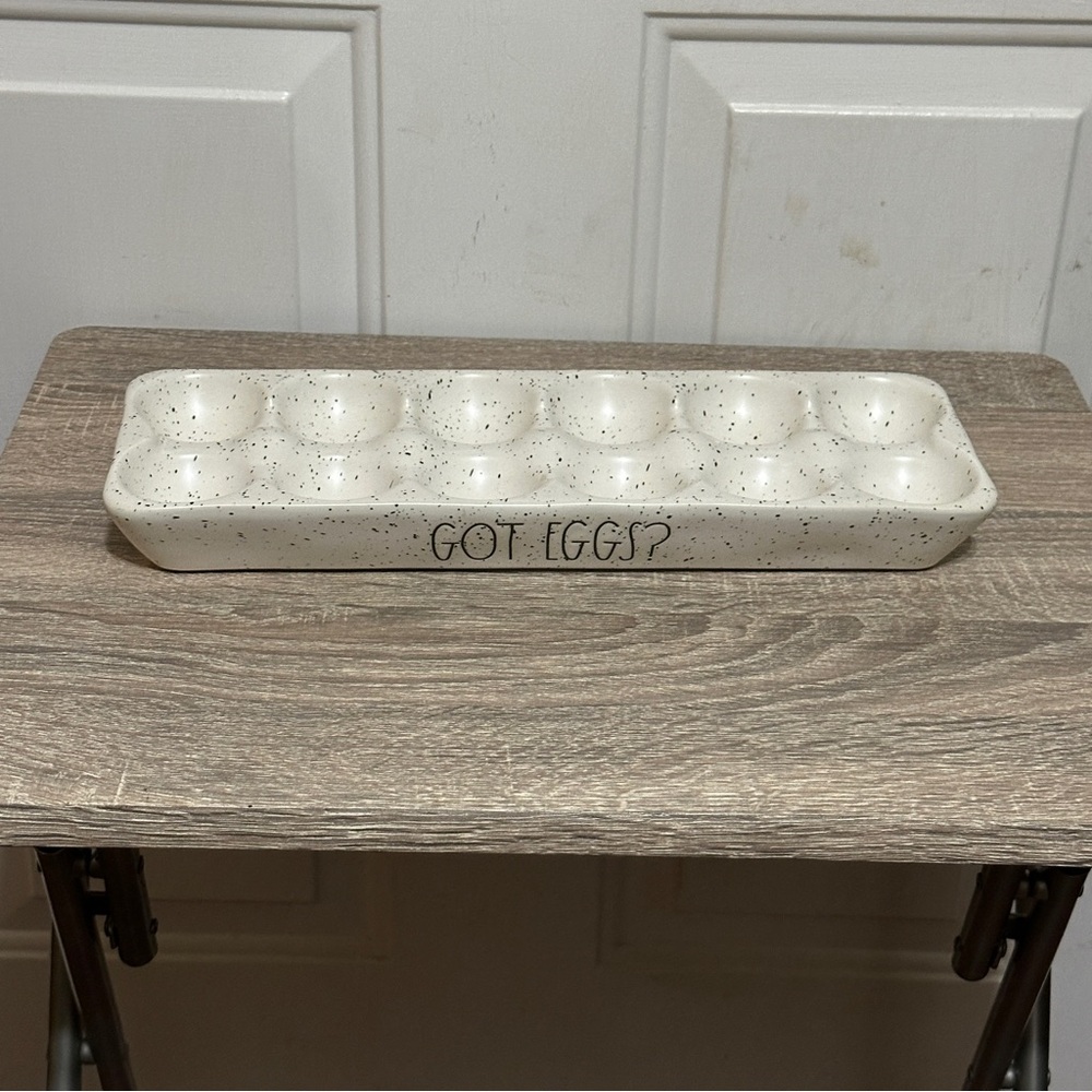 RAE DUNN  "GOT EGGS?" Speckled Ceramic‎ Decorative A Dozen Egg Holder